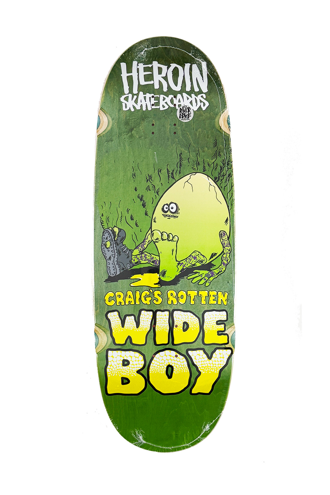 HEROIN - CRAIG QUESTIONS ROTTEN WIDE BOY GREEN STAIN 10.75” X 31.3” DECK